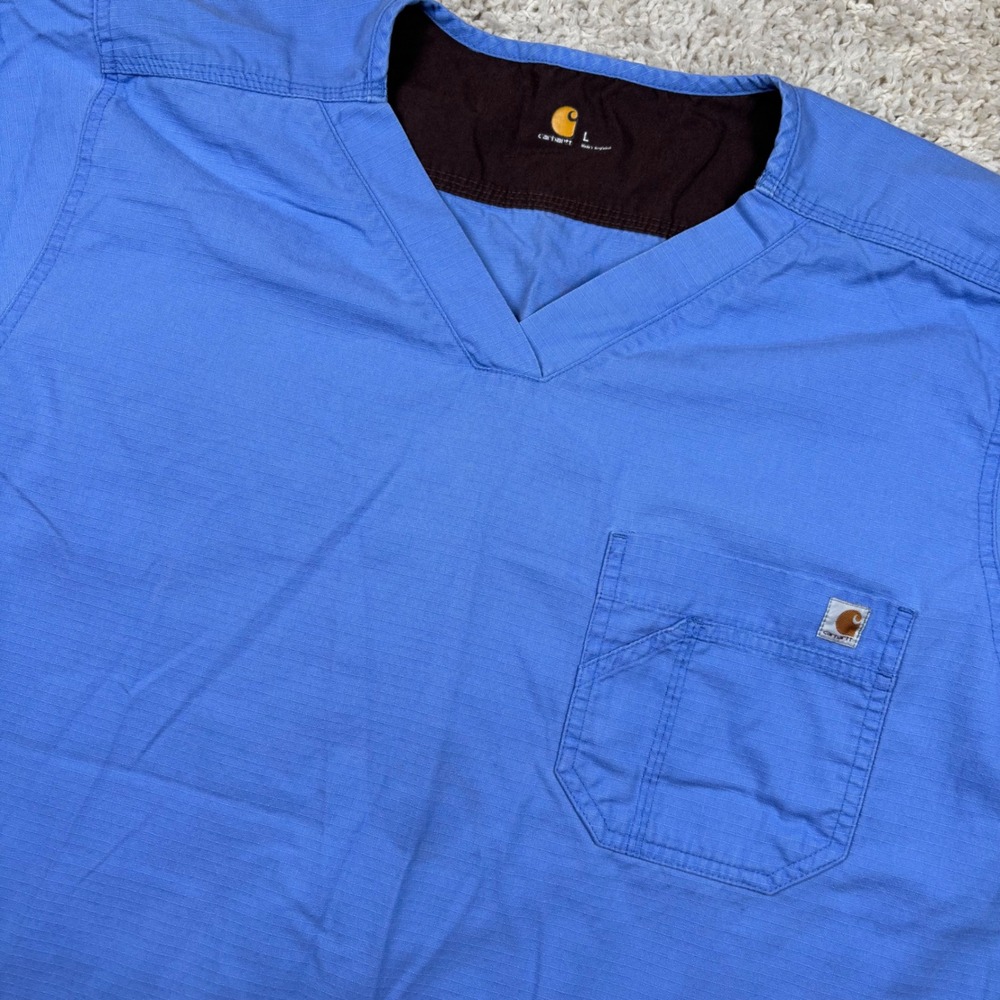 Carhartt Scrub Top Mens Large Blue V-Neck Ripstop Pocket